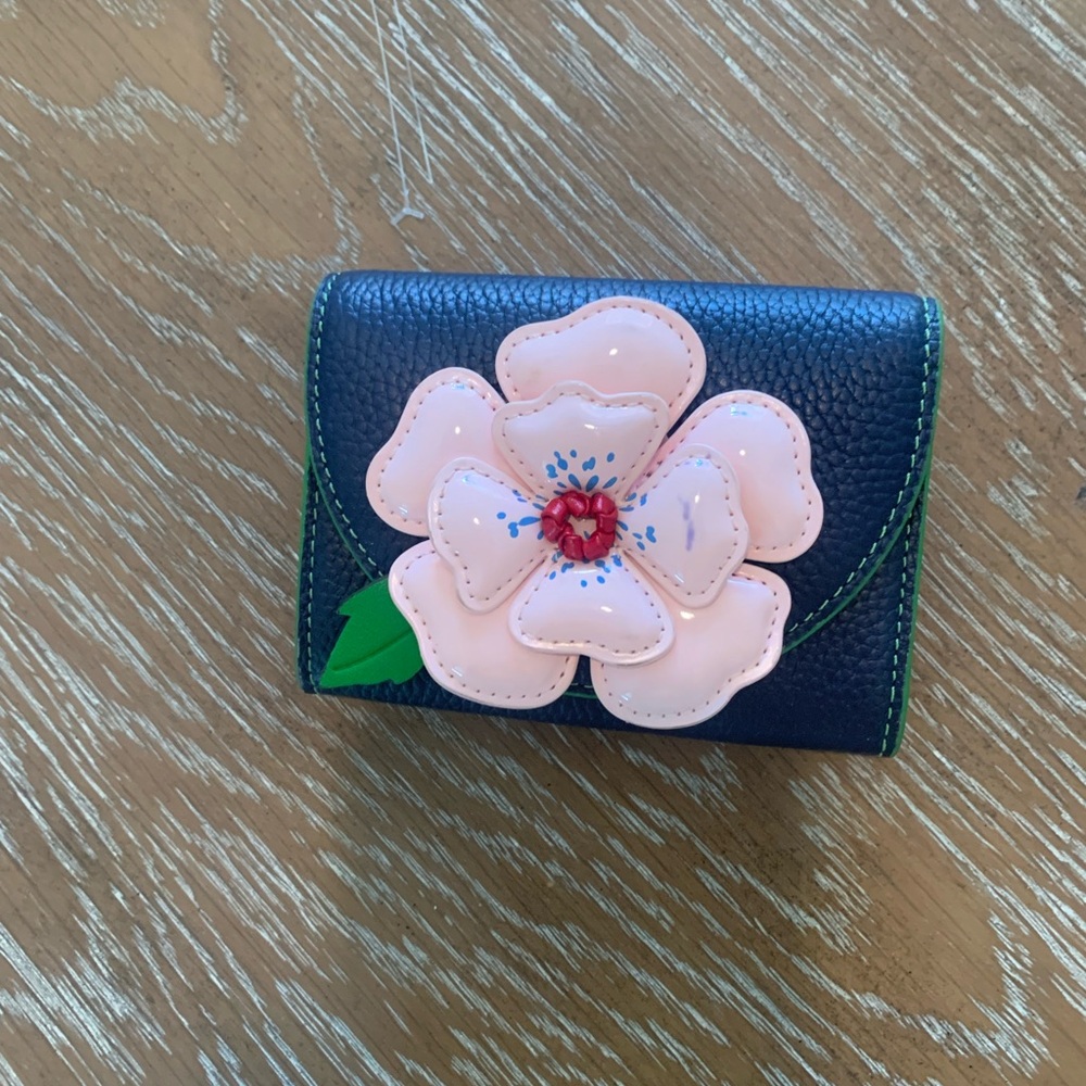 kate spade Navy Card Holder with Pink Floral Appliqué
